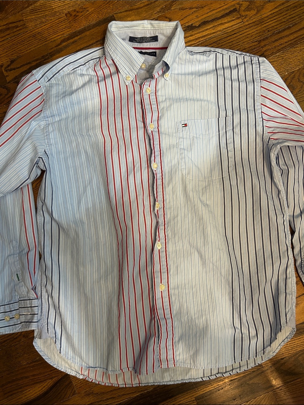 Tommy Hilfiger White Button-Down Shirt with Red & Navy Stripe Panels